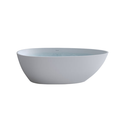 Exbrite 59'' Freestanding Solid Surface Resin Stone Bathtub,Free Standing Tub with Overflow and Pop-up Drain, Matte White