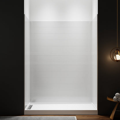 Boo Solid Surface 60"L x 32"W x 78"H Shower Wall Panel Surround,White,Bathroom Tile Renovation,Quick Install,Waterproof,Durable