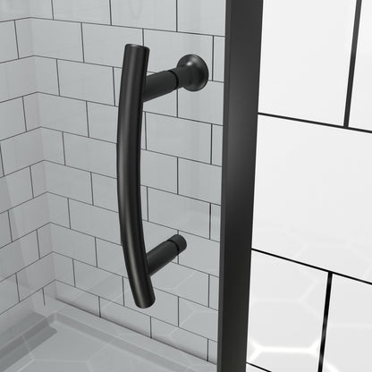 Flexi Showers 28-32" W x 72" H Glass Shower Doos Semi-Frameless,6mm Clear Tempered Glass Panel, Black Finish