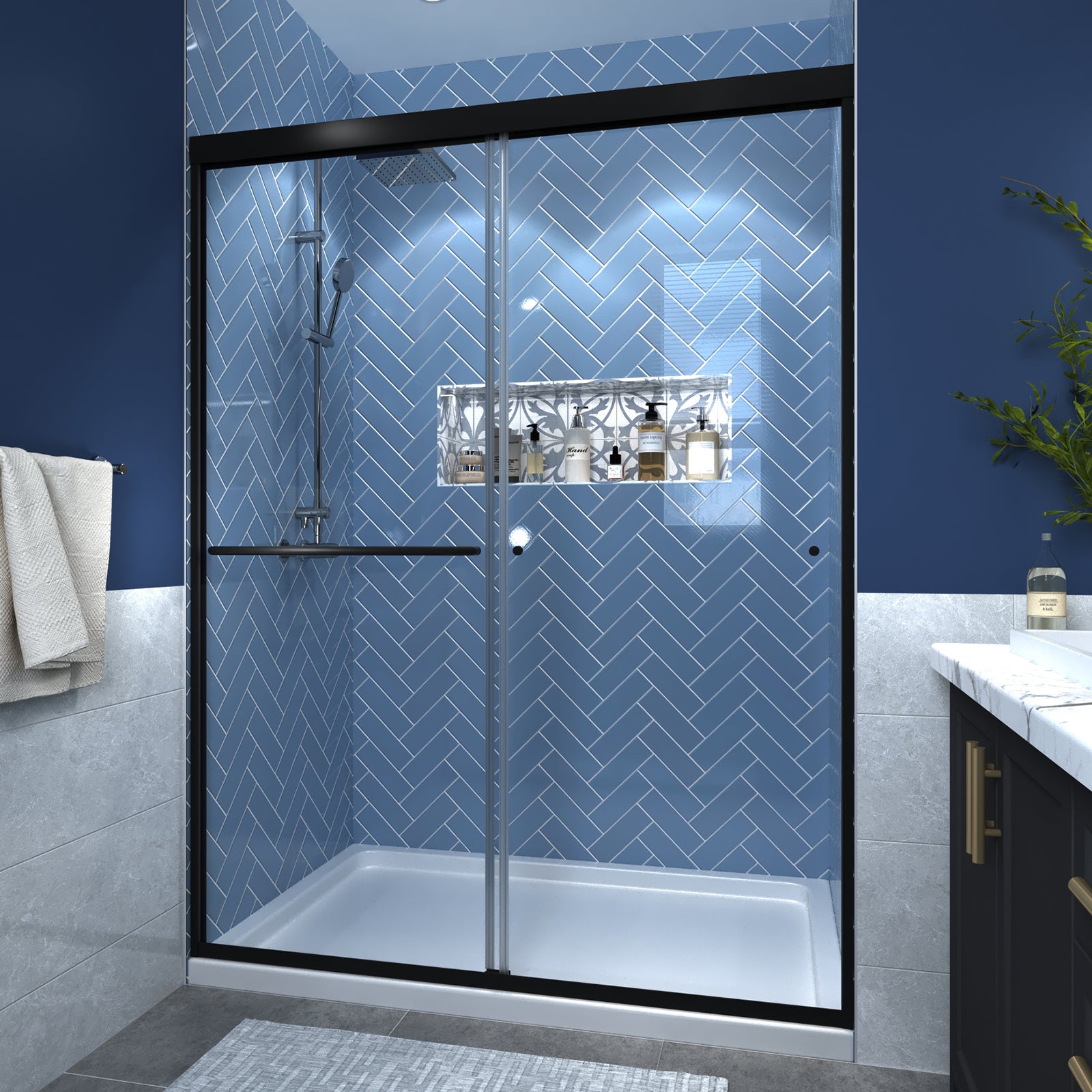 Glide 50-54 in. W x 70 in. H Sliding Glass Shower Doors Frame in Black,Clear Tempered Glass