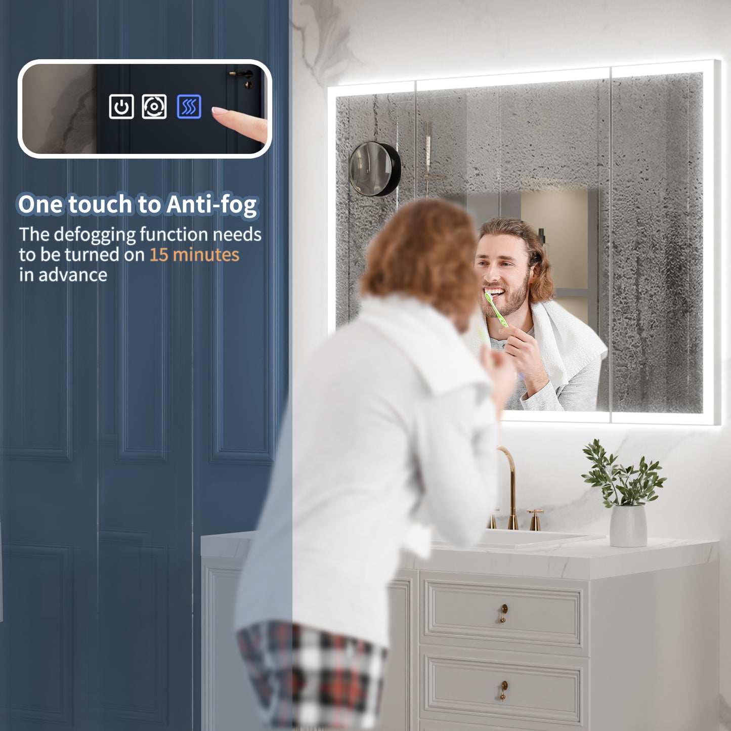 TriFold 48" W x 36" H LED Lighted Tri-Fold Bathroom Mirror, Front & Back Lighting, with Movable 10X Magnifying Mirror