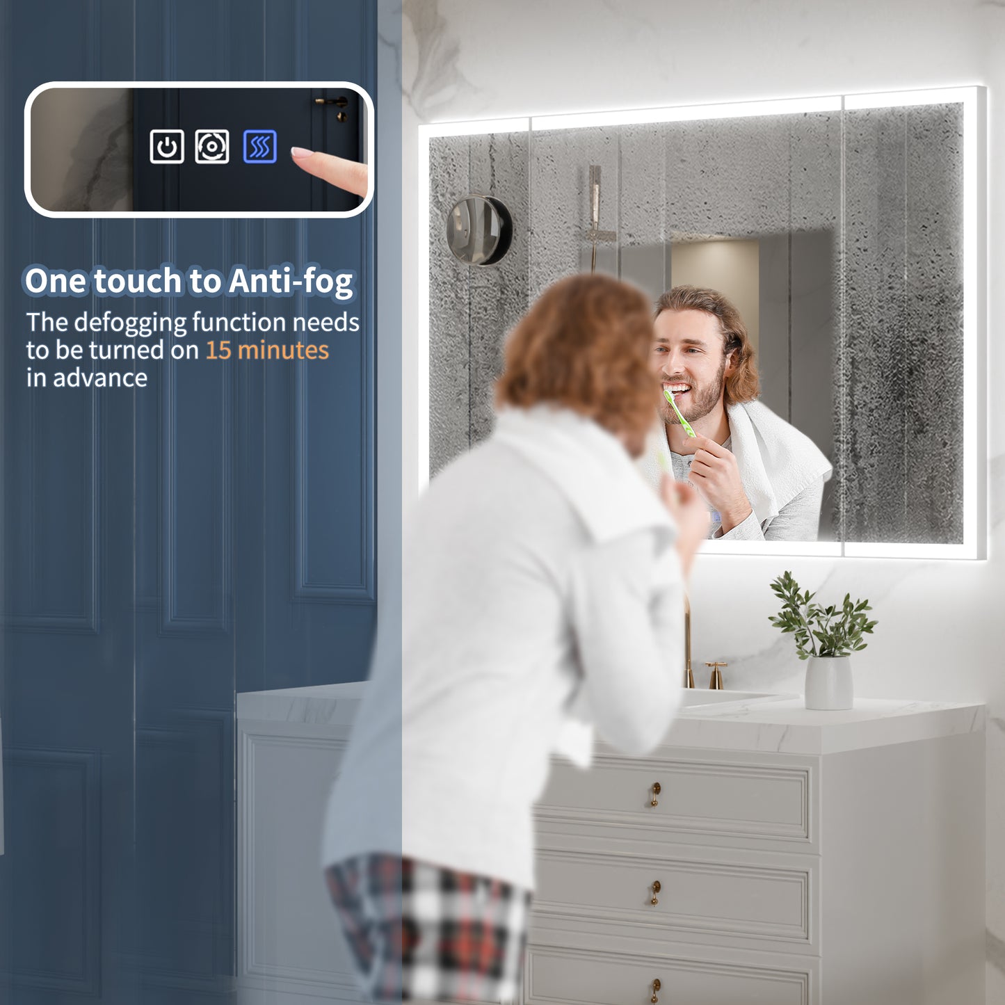 TriFold 54" W x 36" H LED Lighted Tri-Fold Bathroom Mirror, Front & Back Lighting, with Movable 10X Magnifying Mirror