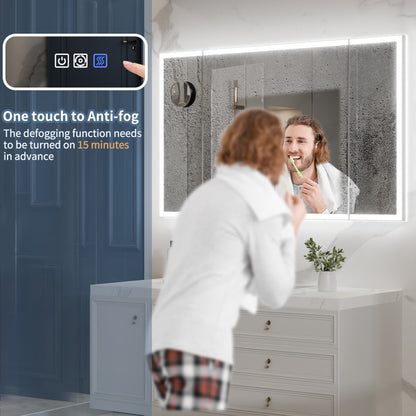 TriFold 60" W x 36" H LED Lighted Tri-Fold Bathroom Mirror, Front & Back Lighting, with Movable 10X Magnifying Mirror