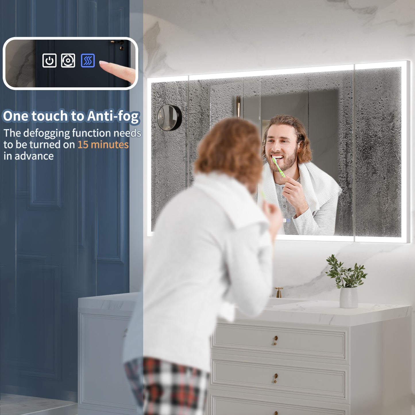 TriFold 66" W x 36" H LED Lighted Tri-Fold Bathroom Mirror, Front & Back Lighting, with Movable 10X Magnifying Mirror