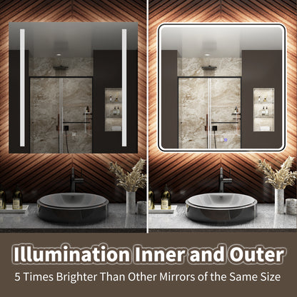 Lumina 30" W x 36" H LED Lighted Bathroom Mirror,High Illuminate, Inner & Outer Lighting,Anti-Fog, Dimmable,Black Frame with Rounded Corners