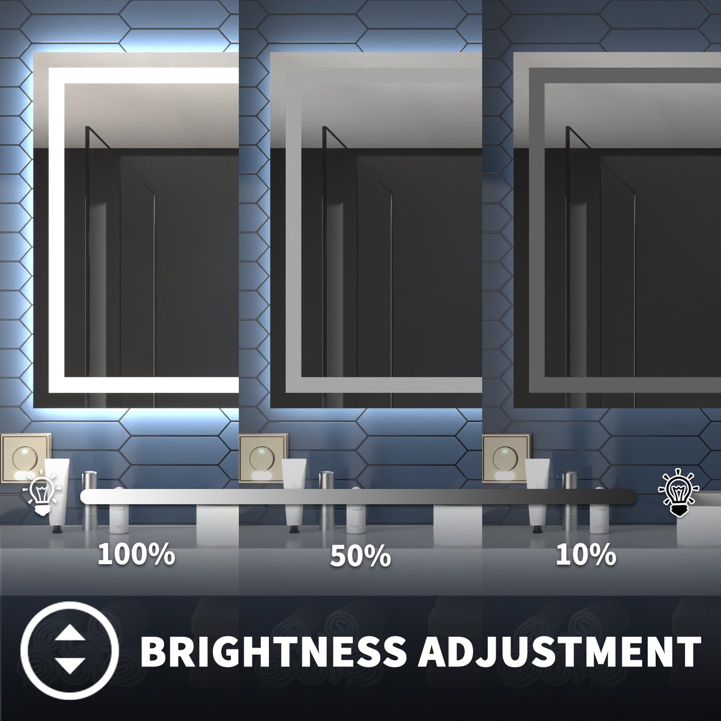 Apex 88" W x 38" H LED Bathroom Large Light Led Mirror,Anti Fog,Dimmable,Dual Lighting Mode,Tempered Glass