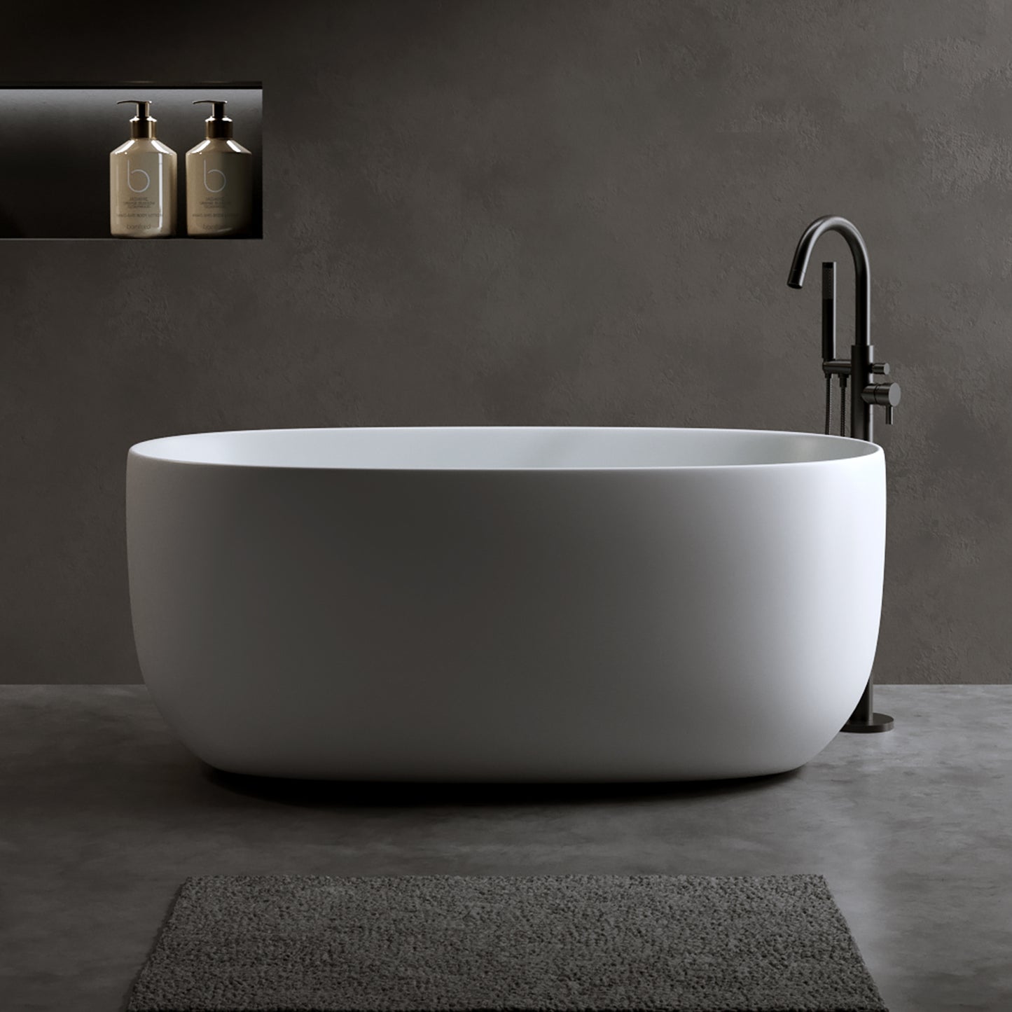 Allsumehome 47'' Independent solid surface resin stone bathtub, modern designed independent bathtub with pop-up drainage and overflow pipes