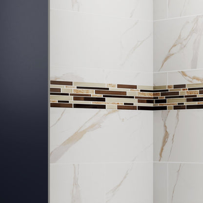 Verona 32" x 60"in Alcove Stone Shower Wall Kit for Bathroom Remodel,Fast Installation,Waterproof,Champagne Gold