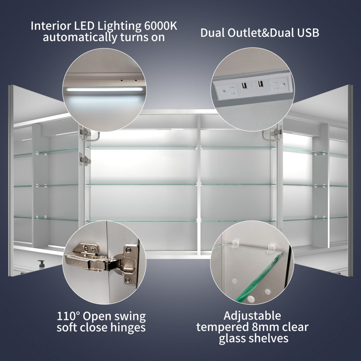 Rim 40" W x 30" H LED Lighted Medicine Cabinet Recessed or Surface with Mirrors