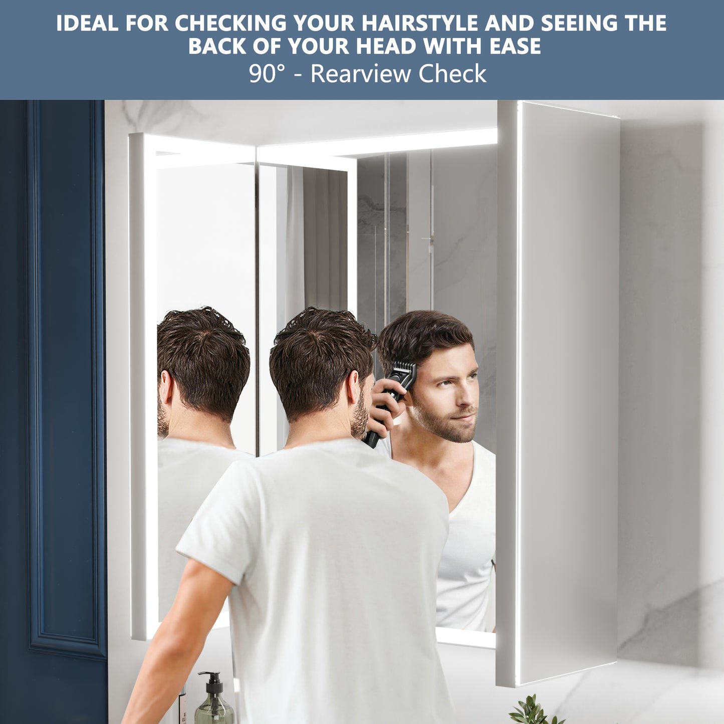 TriFold 60" W x 36" H LED Lighted Tri-Fold Bathroom Mirror, Front & Back Lighting, with Movable 10X Magnifying Mirror