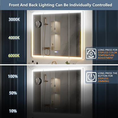 TriFold 48" W x 36" H LED Lighted Tri-Fold Bathroom Mirror, Front & Back Lighting, with Movable 10X Magnifying Mirror