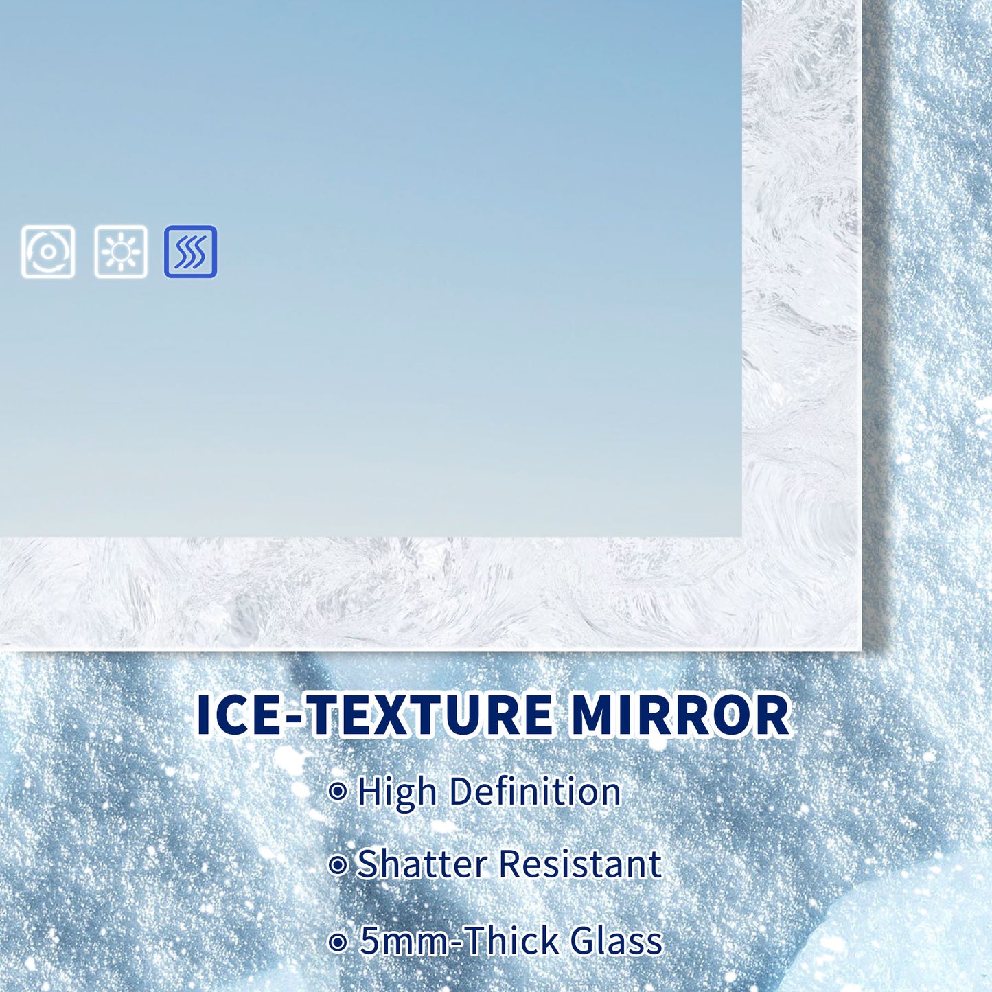 Glacy Series 40" x 32" Rectangle LED Bathroom Mirror – Ice Textures Edge, Smart Dimming, Defogger, ETL Certified