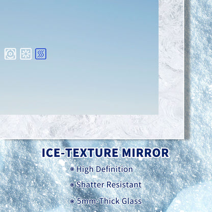 Glacy Series 40" x 32" Rectangle LED Bathroom Mirror – Ice Textures Edge, Smart Dimming, Defogger, ETL Certified