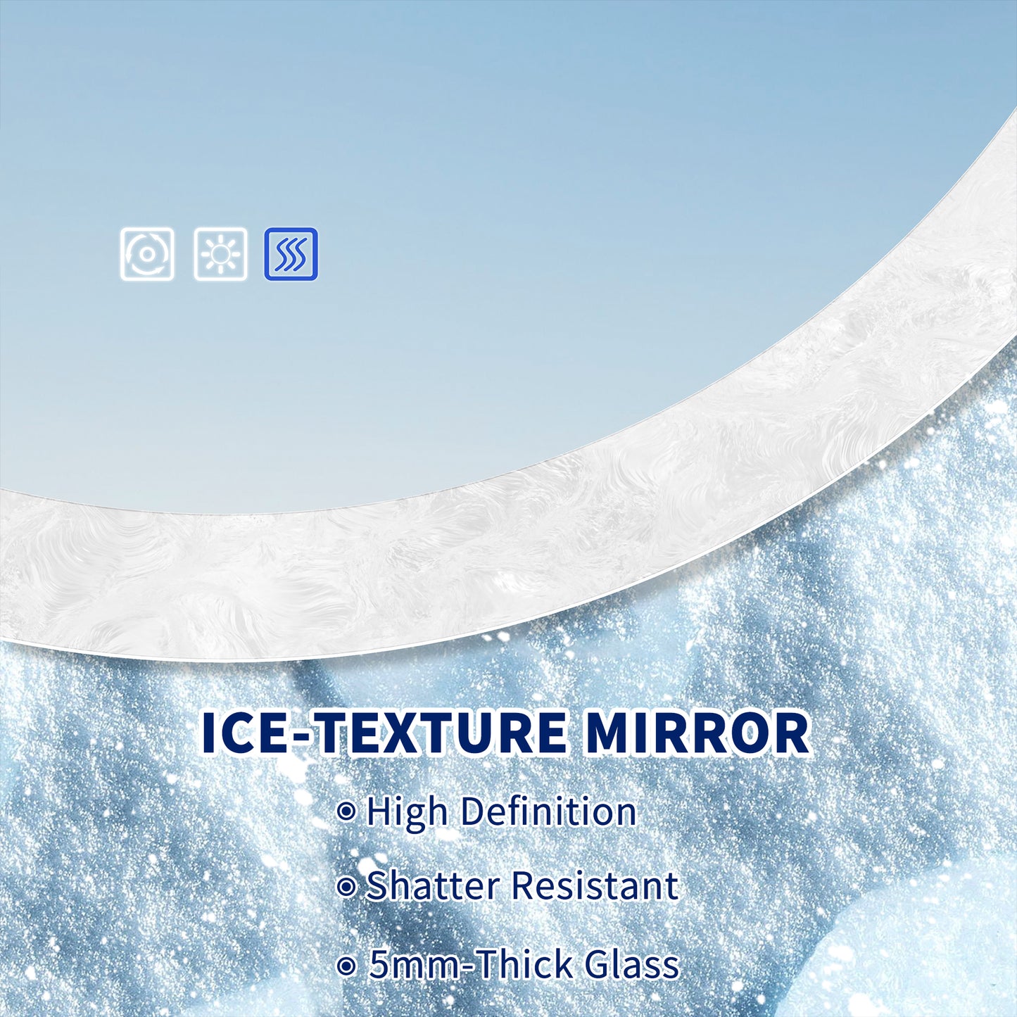 Glacy Series 30" x 30" Round LED Bathroom Mirror – Ice Textures Edge, Smart Dimming, Defogger, ETL Certified