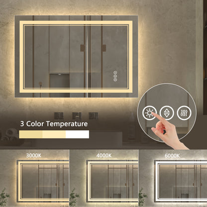 Linea 24" W x 36" H LED Heated Bathroom Mirror,Anti Fog,Dimmable,Front-Lighted and Backlit, Tempered Glass