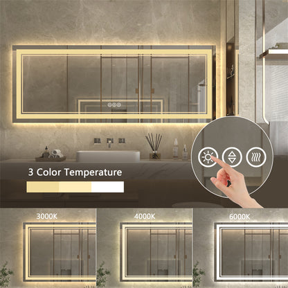 Linea 84" W x 32" H LED Heated Bathroom Mirror,Anti Fog,Dimmable,Front-Lighted and Backlit, Tempered Glass