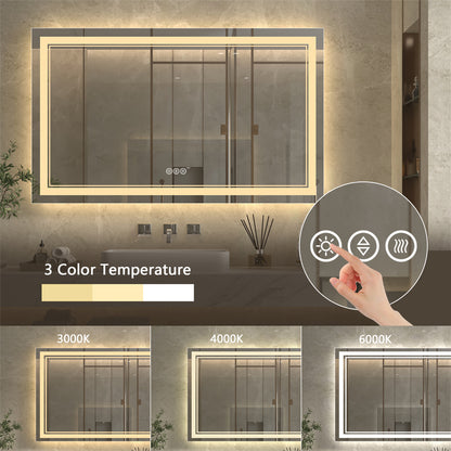 Linea 60" W x 36" H LED Heated Bathroom Mirror,Anti Fog,Dimmable,Front-Lighted and Backlit, Tempered Glass