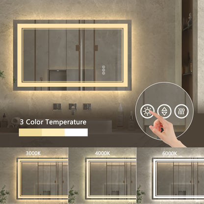 Linea 40" W x 24" H LED Heated Bathroom Mirror,Anti Fog,Dimmable,Front-Lighted and Backlit, Tempered Glass