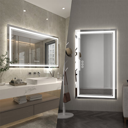 Linea 60" W x 36" H LED Heated Bathroom Mirror,Anti Fog,Dimmable,Front-Lighted and Backlit, Tempered Glass