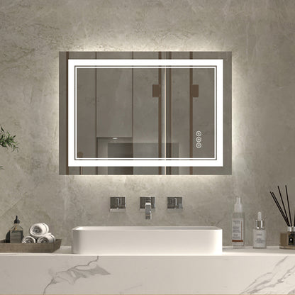 Linea 24" W x 32" H LED Heated Bathroom Mirror,Anti Fog,Dimmable,Front-Lighted and Backlit, Tempered Glass
