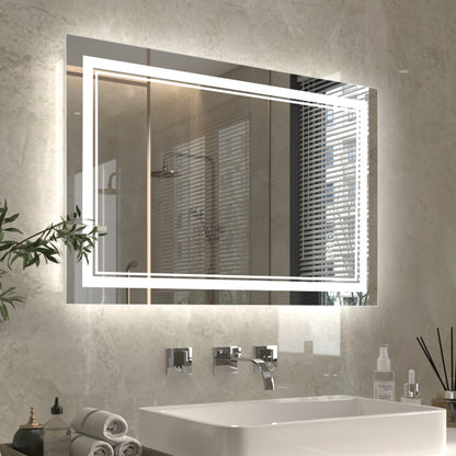 Linea 24" W x 36" H LED Heated Bathroom Mirror,Anti Fog,Dimmable,Front-Lighted and Backlit, Tempered Glass