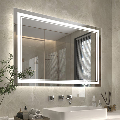 Linea 48" W x 32" H LED Heated Bathroom Mirror,Anti Fog,Dimmable,Front-Lighted and Backlit, Tempered Glass