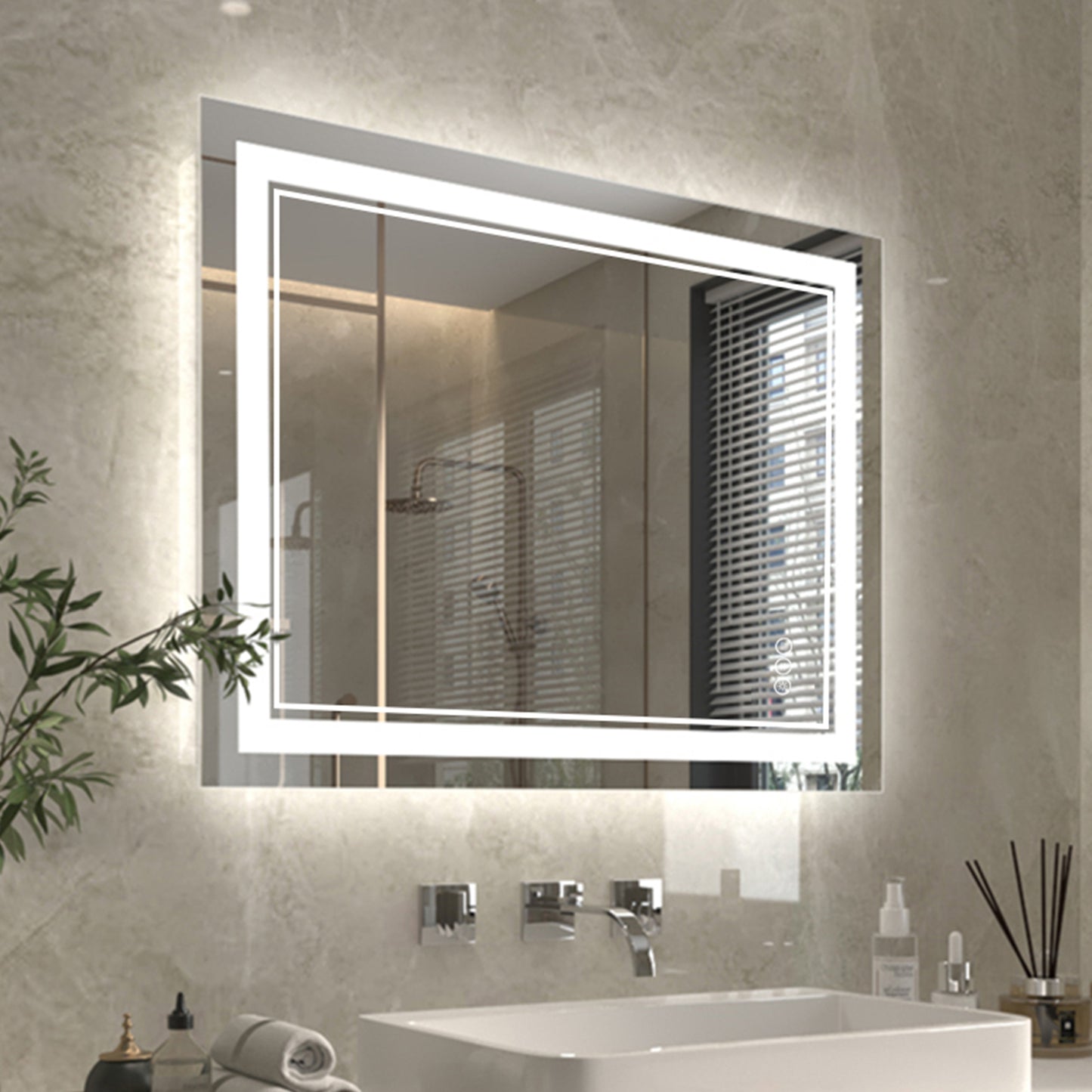 Linea 28" W x 36" H LED Heated Bathroom Mirror,Anti Fog,Dimmable,Front-Lighted and Backlit, Tempered Glass