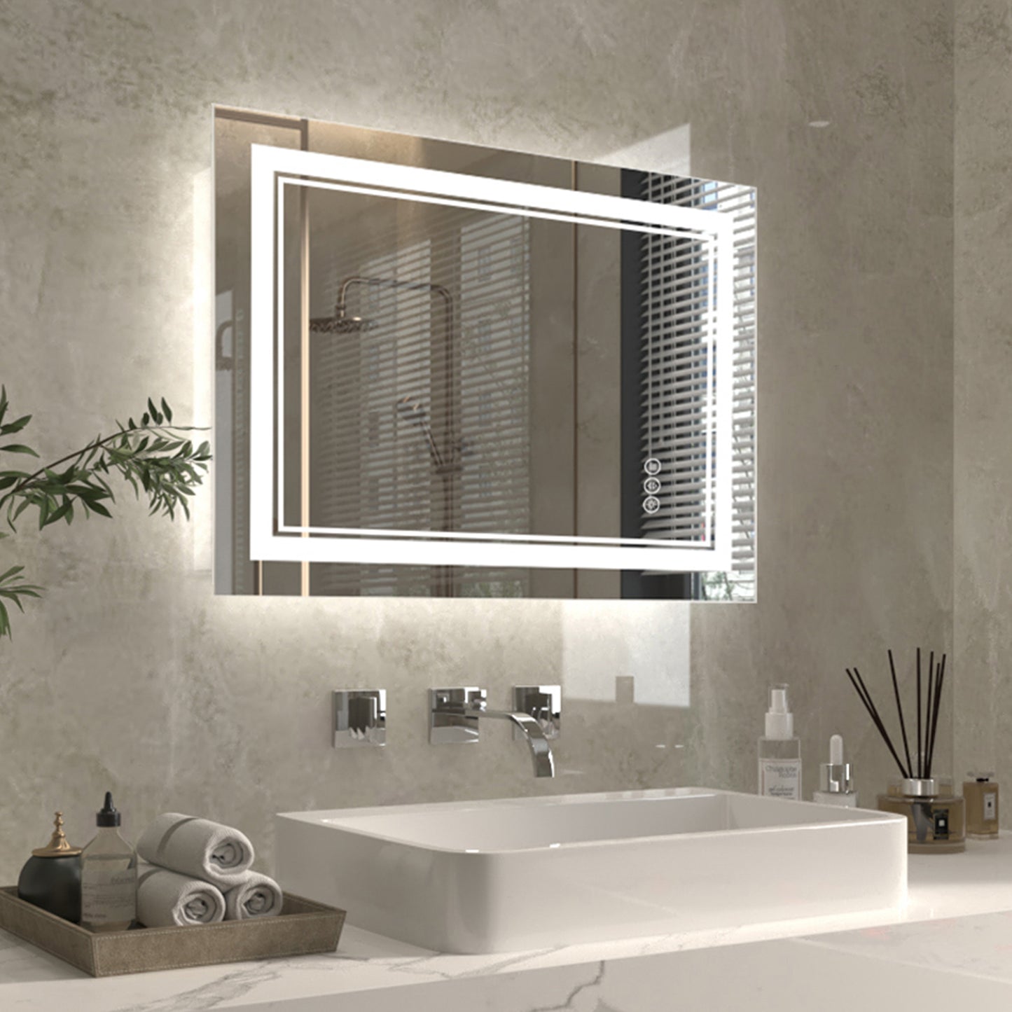 Linea 24" W x 32" H LED Heated Bathroom Mirror,Anti Fog,Dimmable,Front-Lighted and Backlit, Tempered Glass