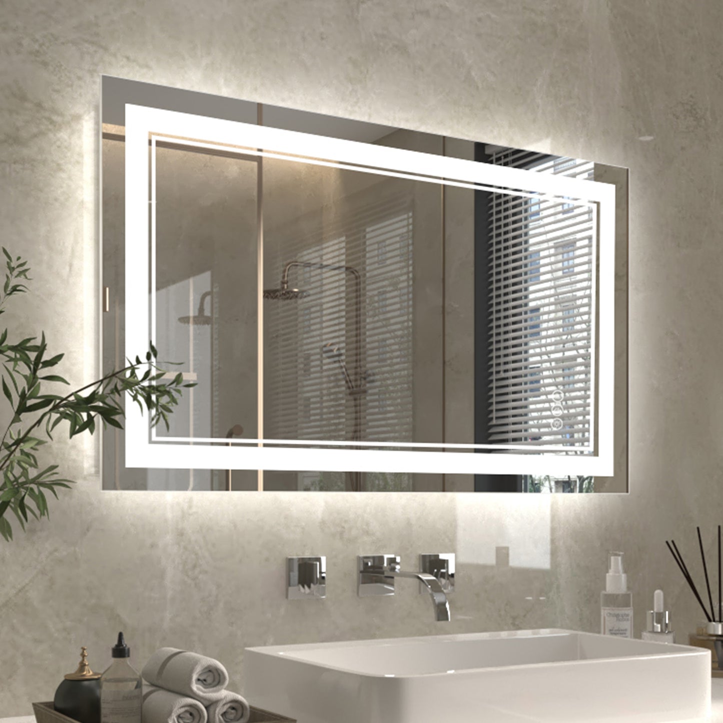 Linea 40" W x 24" H LED Heated Bathroom Mirror,Anti Fog,Dimmable,Front-Lighted and Backlit, Tempered Glass