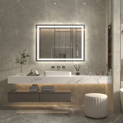 Linea 48" W x 36" H LED Heated Bathroom Mirror,Anti Fog,Dimmable,Front-Lighted and Backlit, Tempered Glass