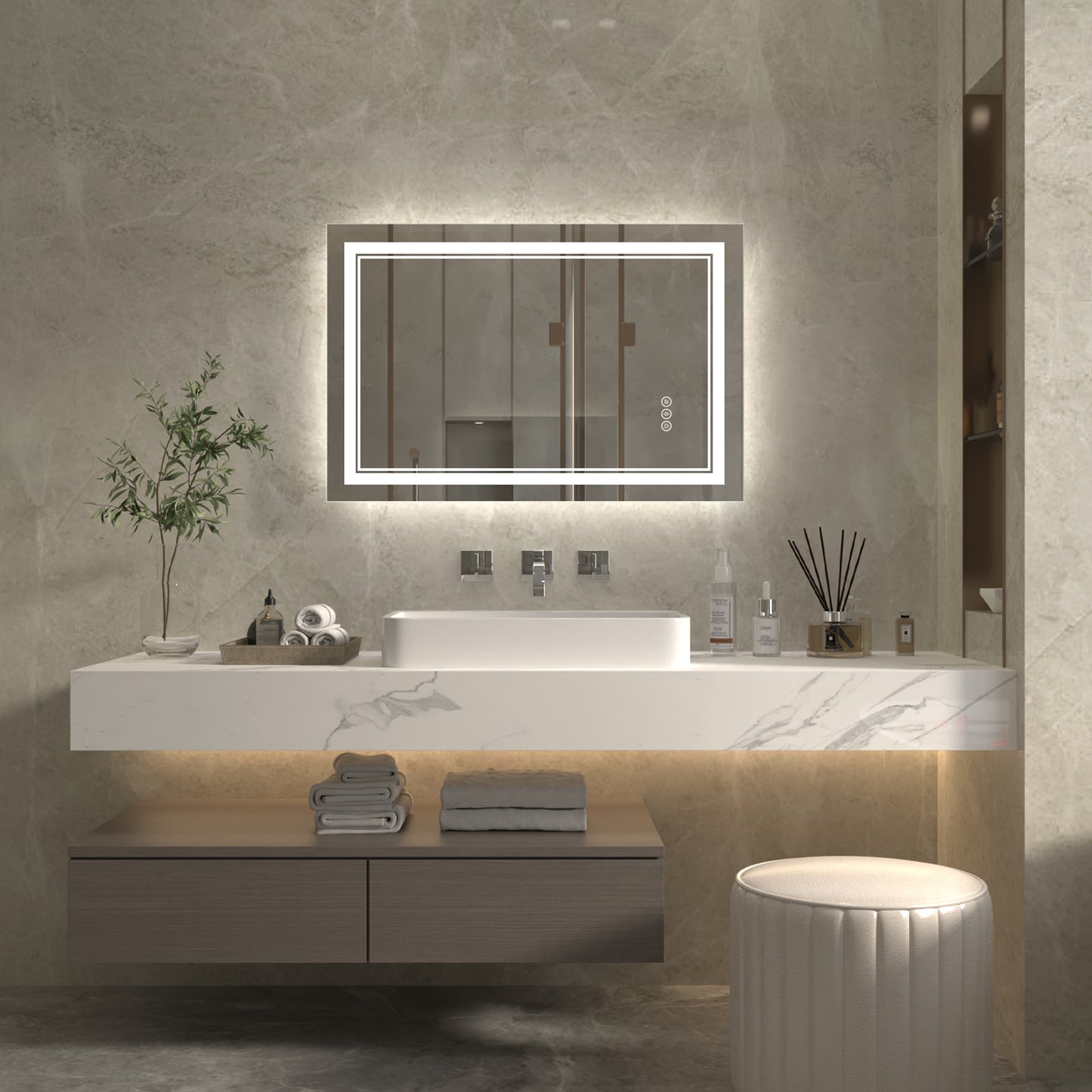Linea 24" W x 36" H LED Heated Bathroom Mirror,Anti Fog,Dimmable,Front-Lighted and Backlit, Tempered Glass