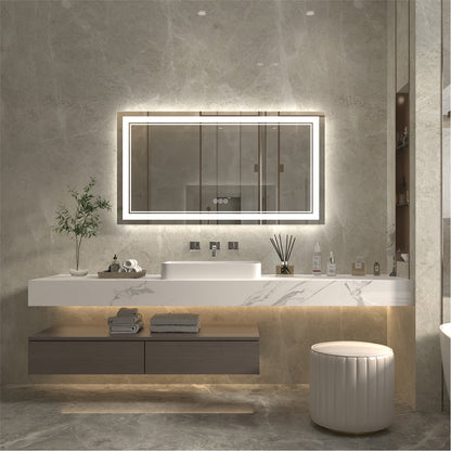 Linea 55" W x 30" H LED Heated Bathroom Mirror,Anti Fog,Dimmable,Front-Lighted and Backlit, Tempered Glass