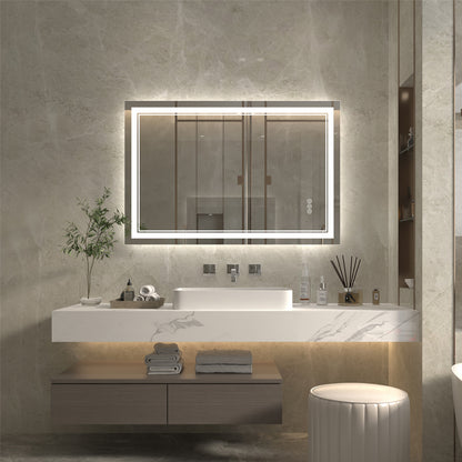 Linea 48" W x 32" H LED Heated Bathroom Mirror,Anti Fog,Dimmable,Front-Lighted and Backlit, Tempered Glass