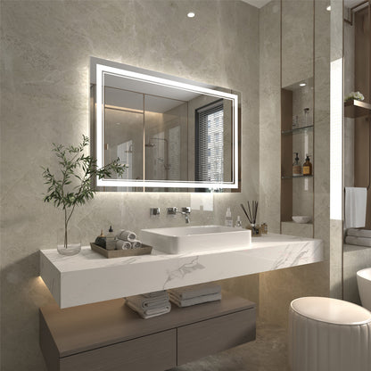 Linea 48" W x 32" H LED Heated Bathroom Mirror,Anti Fog,Dimmable,Front-Lighted and Backlit, Tempered Glass