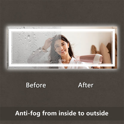 Linea 84" W x 32" H LED Heated Bathroom Mirror,Anti Fog,Dimmable,Front-Lighted and Backlit, Tempered Glass