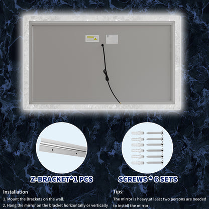 Glacy Series 60" x 36" Rectangle LED Bathroom Mirror – Ice Textures Edge, Smart Dimming, Defogger, ETL Certified (Copy)