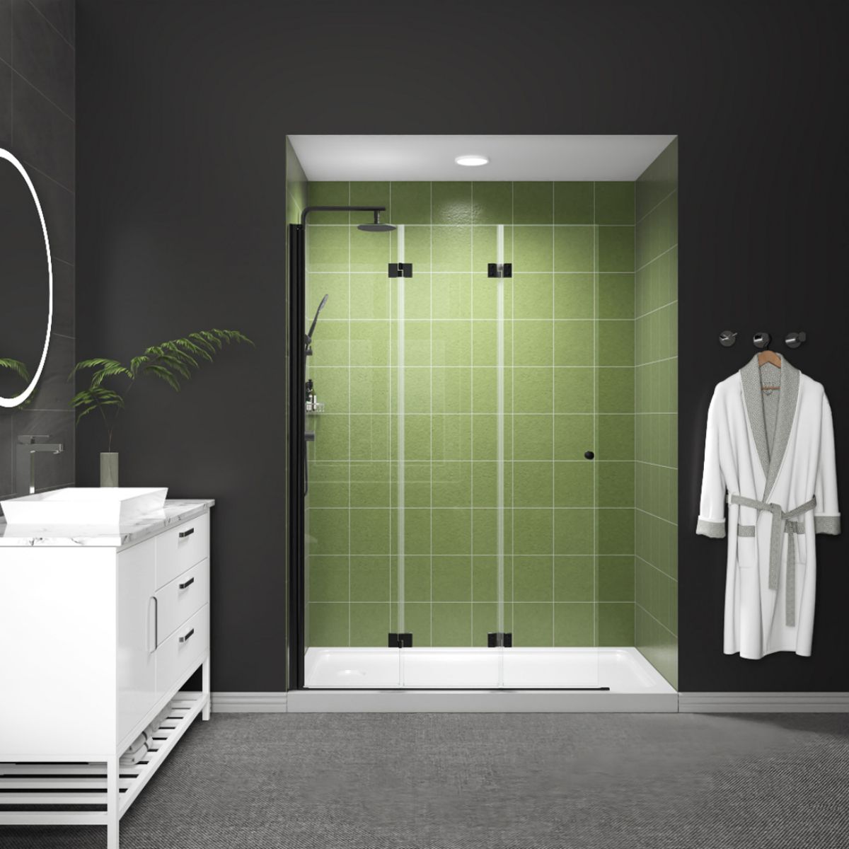 Adapt 48 - 48.3" W x 72" H Bi - Fold Glass Shower Door,Matte Black,0.25inch Fold Clear Glass Shower Panel Pivot Swing Frameless Shower Doors