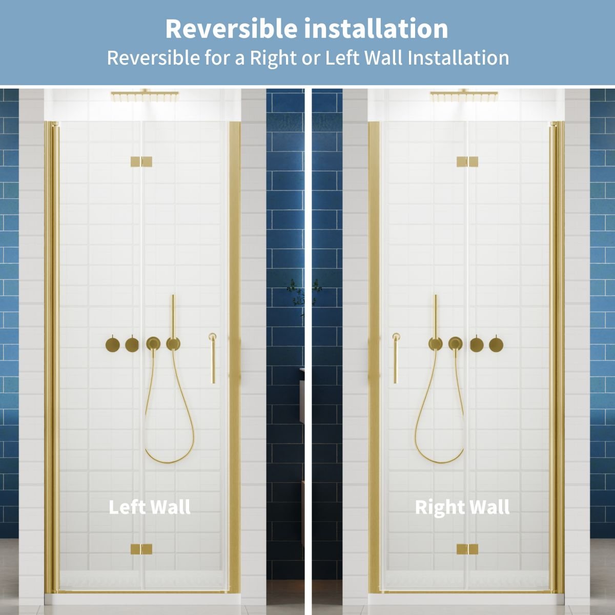 Exbrite Adapt Foldable Hinged Bathtub Glass Door 30-31 in.W x 72 in.H Pivot Swing Shower Doors,Brushed Gold,Tempered Shower Glass