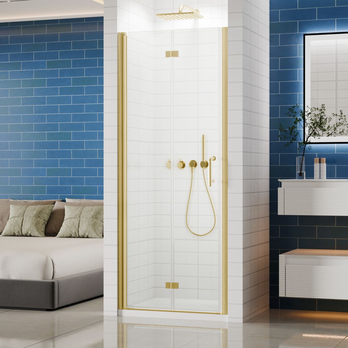 Exbrite Adapt Foldable Hinged Bathtub Glass Door 30-31 in.W x 72 in.H Pivot Swing Shower Doors,Brushed Gold,Tempered Shower Glass