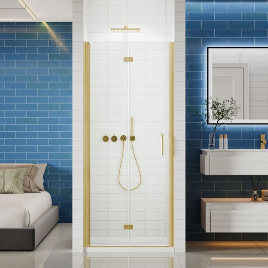 Adapt Bifold Frameless Glass Shower Door 32 - 33.3in.W x 72in.H Pivot Swing Custom Shower Doors with Clear Tempered Shower Glass Panel,Gold