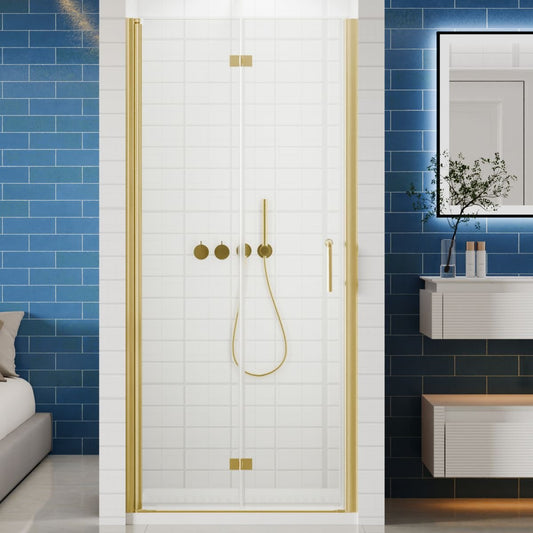 Adapt Bifold Frameless Glass Shower Door 34 - 35.3in.W x 72in.H Pivot Swing Custom Shower Doors with Clear Tempered Shower Glass Panel,Gold