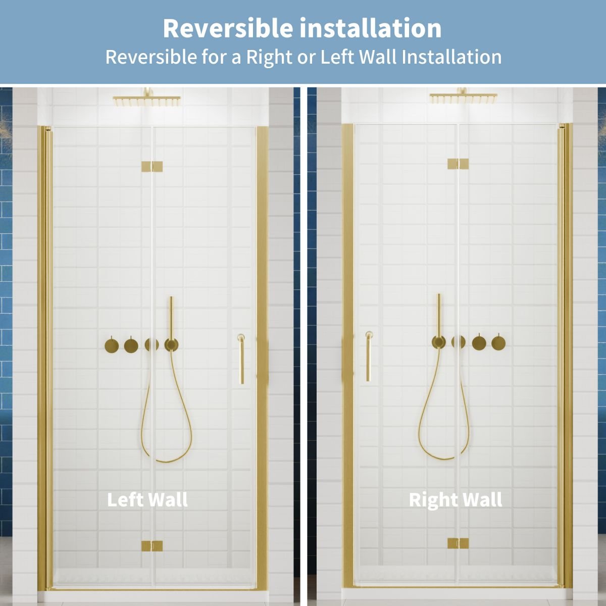 Exbrite Adapt Foldable Hinged Bathtub Glass Door 36-37 in.W x 72 in.H Pivot Swing Shower Doors,Brushed Gold,Clear Tempered Glass