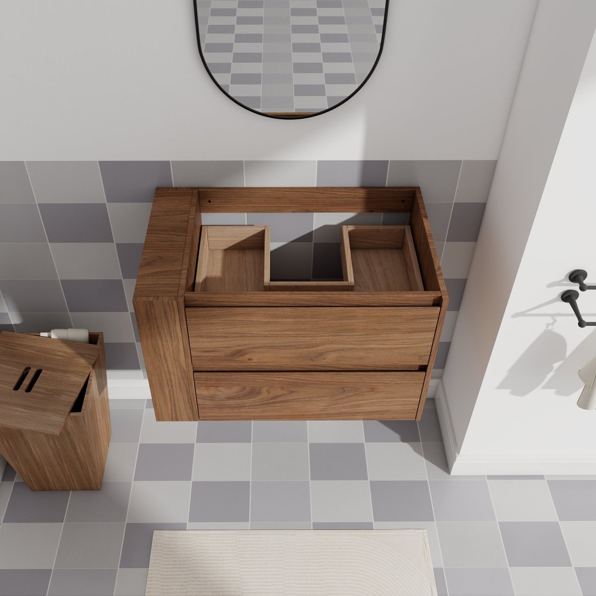 Allsumhome 30" Wall Mounting Floating Bathroom Vanity, Soft Close Drawer,Brown Oak Finish(Only Vanity, Without Basin)