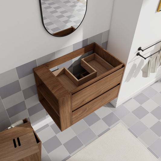 Allsumhome 30" Wall Mounting Floating Bathroom Vanity, Soft Close Drawer,Brown Oak Finish(Only Vanity, Without Basin)