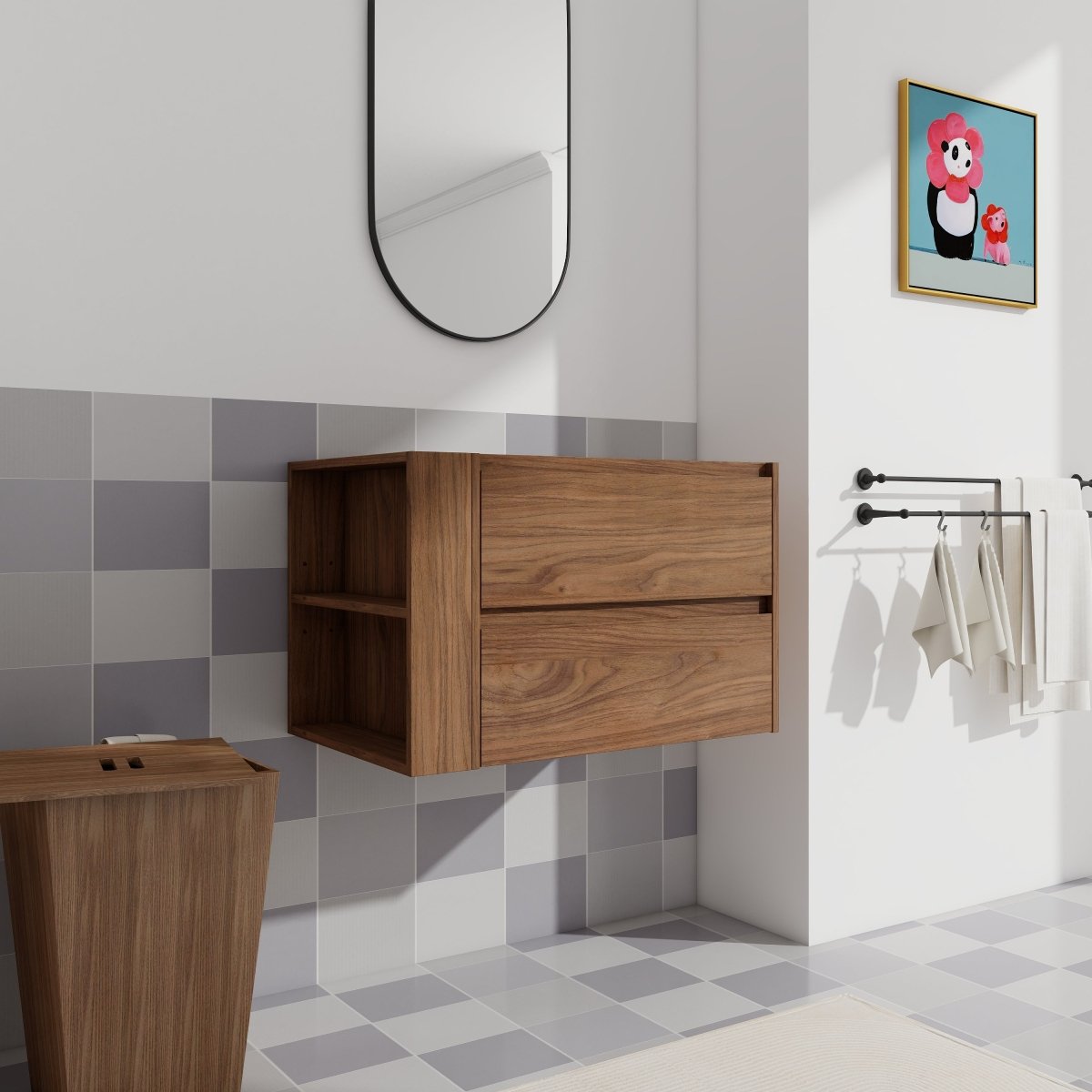 Allsumhome 30" Wall Mounting Floating Bathroom Vanity, Soft Close Drawer,Brown Oak Finish(Only Vanity, Without Basin)