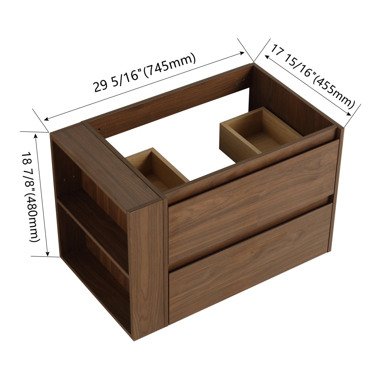 Allsumhome 30" Wall Mounting Floating Bathroom Vanity, Soft Close Drawer,Brown Oak Finish(Only Vanity, Without Basin)