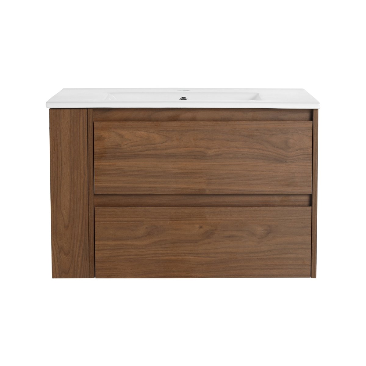 Allsumhome 30" Wall Mounting Floating Bathroom Vanity With Ceramic Sink,Brown Oak Finish,2 - Soft Close Drawer