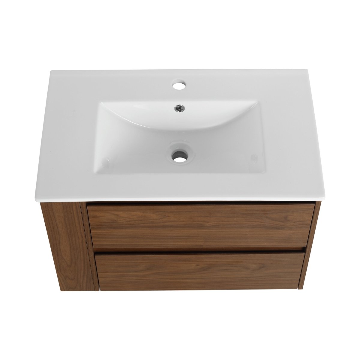 Allsumhome 30" Wall Mounting Floating Bathroom Vanity With Ceramic Sink,Brown Oak Finish,2 - Soft Close Drawer