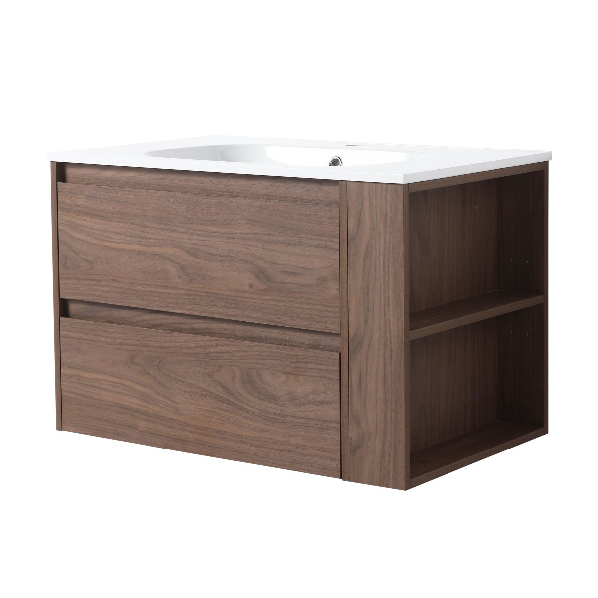 Allsumhome 30" Wall Mounting Floating Bathroom Vanity With Gel Sink,Brown Oak Finish,Soft Close Drawer