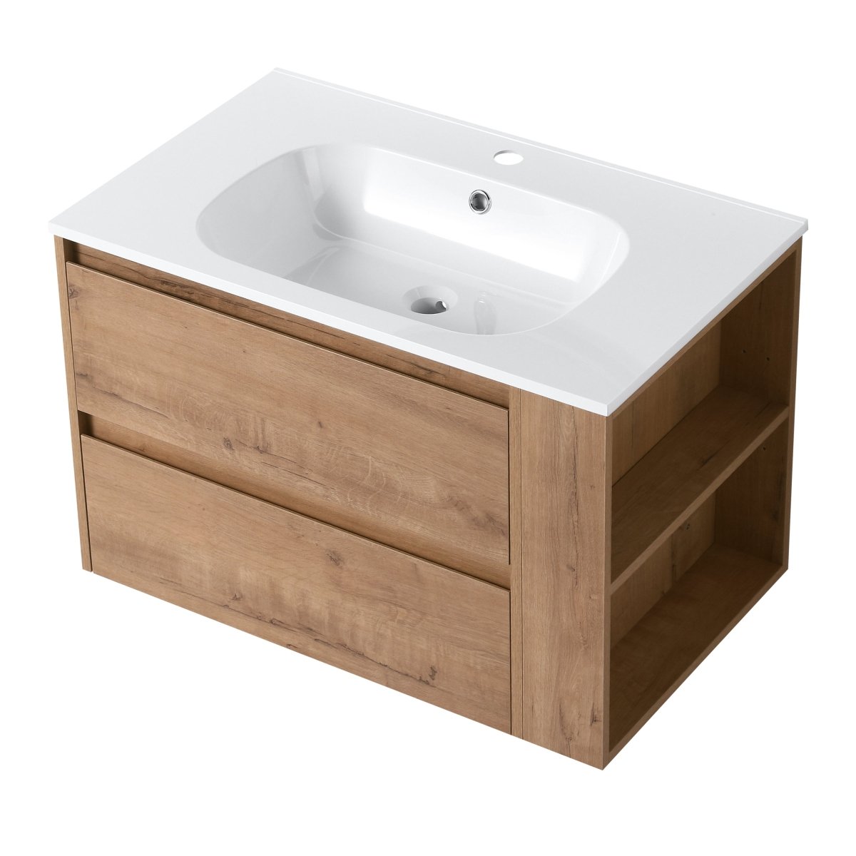 Allsumhome 30" Wall Mounting Floating Bathroom Vanity With Gel Sink,Imitative Oak Finish,Soft Close Drawer